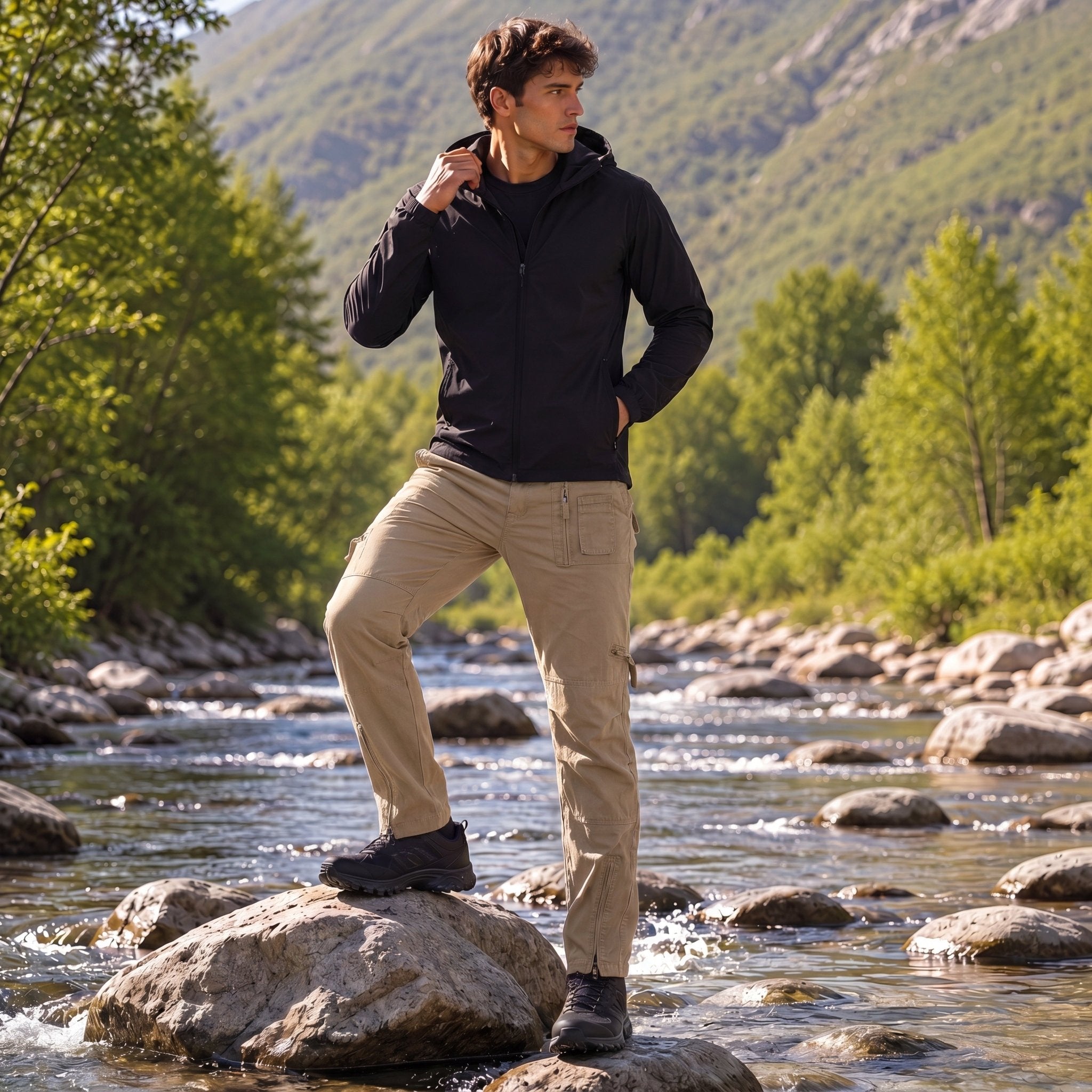 Men's Tactical Cargo Pants with 9 Pockets for Hiking Sand by MAGCOMSEN