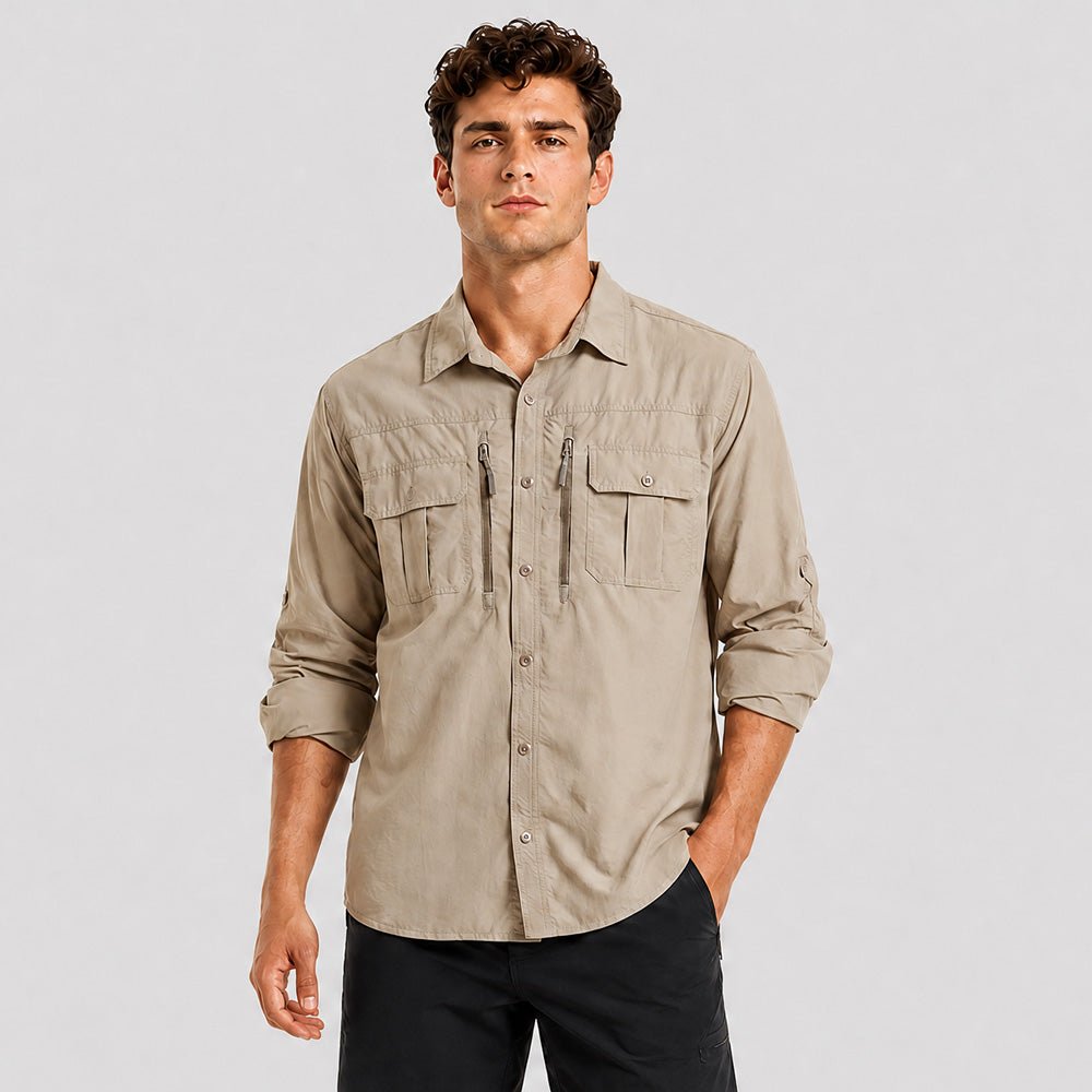 Men's Tactical Shirt, Quick-Dry & UV Protection for Hiking Khaki by MAGCOMSEN