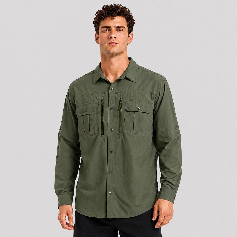 Men's Tactical Shirt, Quick-Dry & UV Protection for Hiking Army-green by MAGCOMSEN
