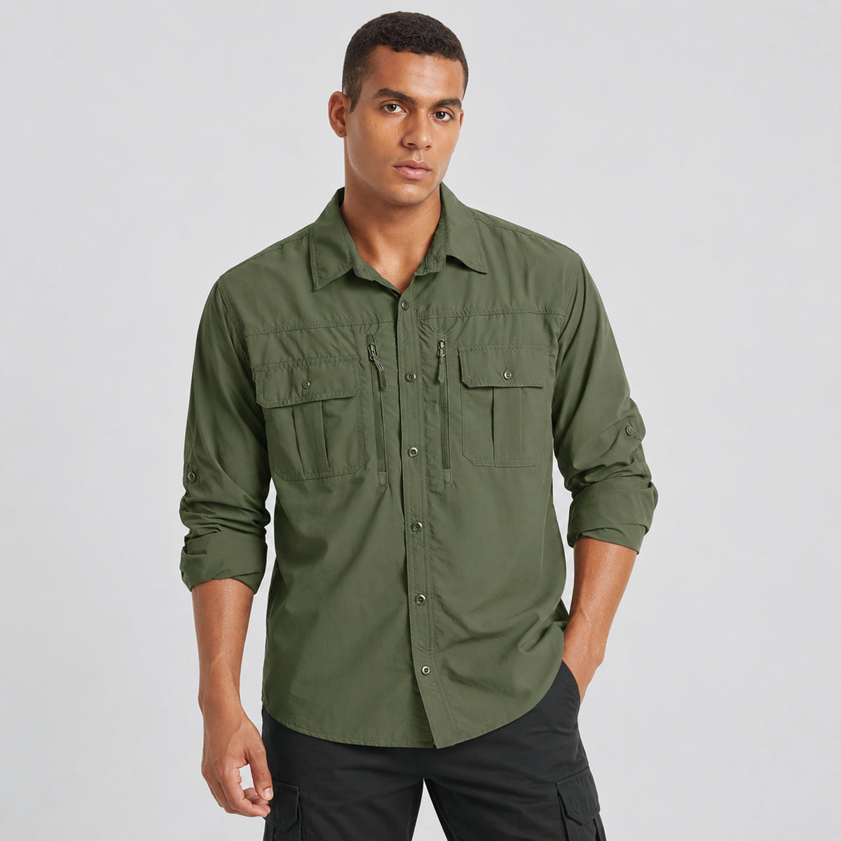 Army-green MAGCOMSEN Men's Tactical Shirt, Quick-Dry & UV Protection for Hiking in #Color_Army-green