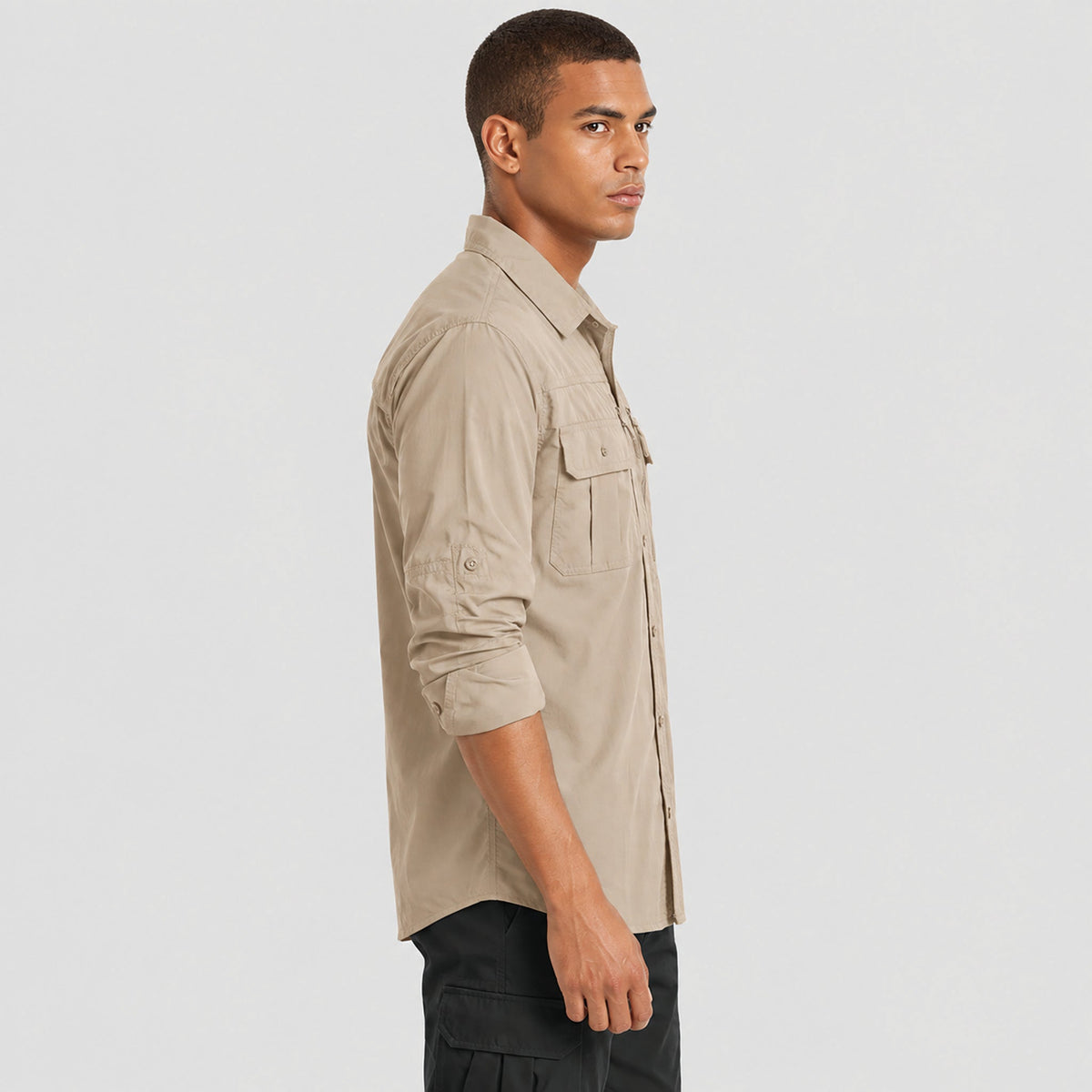 Khaki MAGCOMSEN Men's Tactical Shirt, Quick-Dry & UV Protection for Hiking in #Color_Khaki