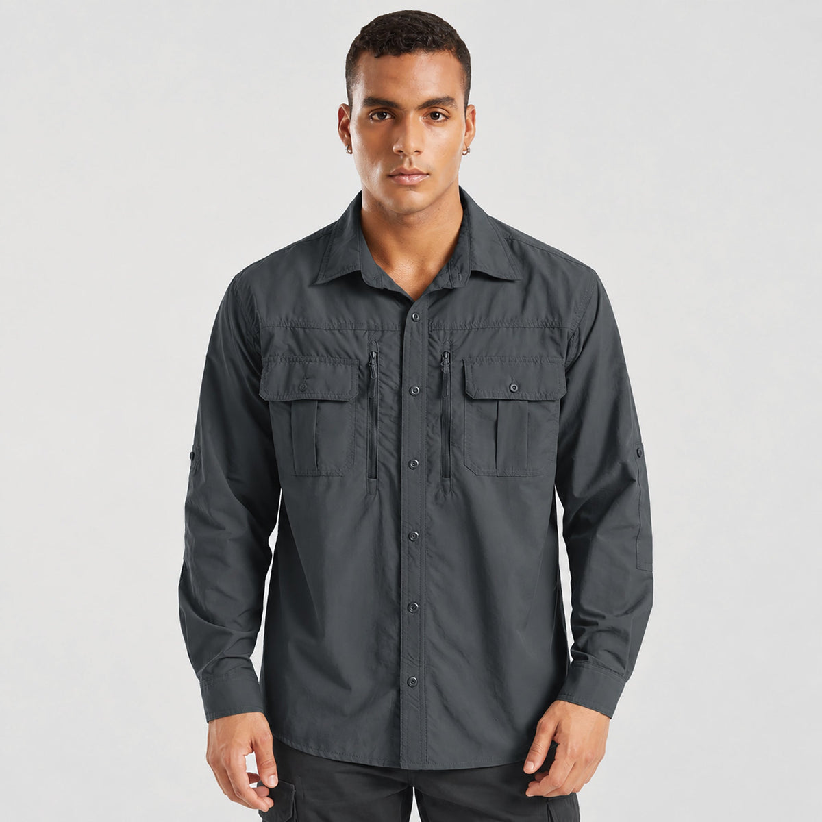 Dark-grey MAGCOMSEN Men's Tactical Shirt, Quick-Dry & UV Protection for Hiking in #Color_Dark-grey