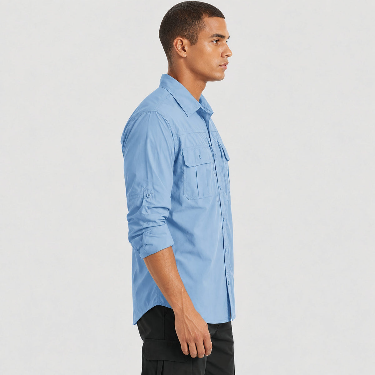 Sky-blue MAGCOMSEN Men's Tactical Shirt, Quick-Dry & UV Protection for Hiking in #Color_Sky-blue
