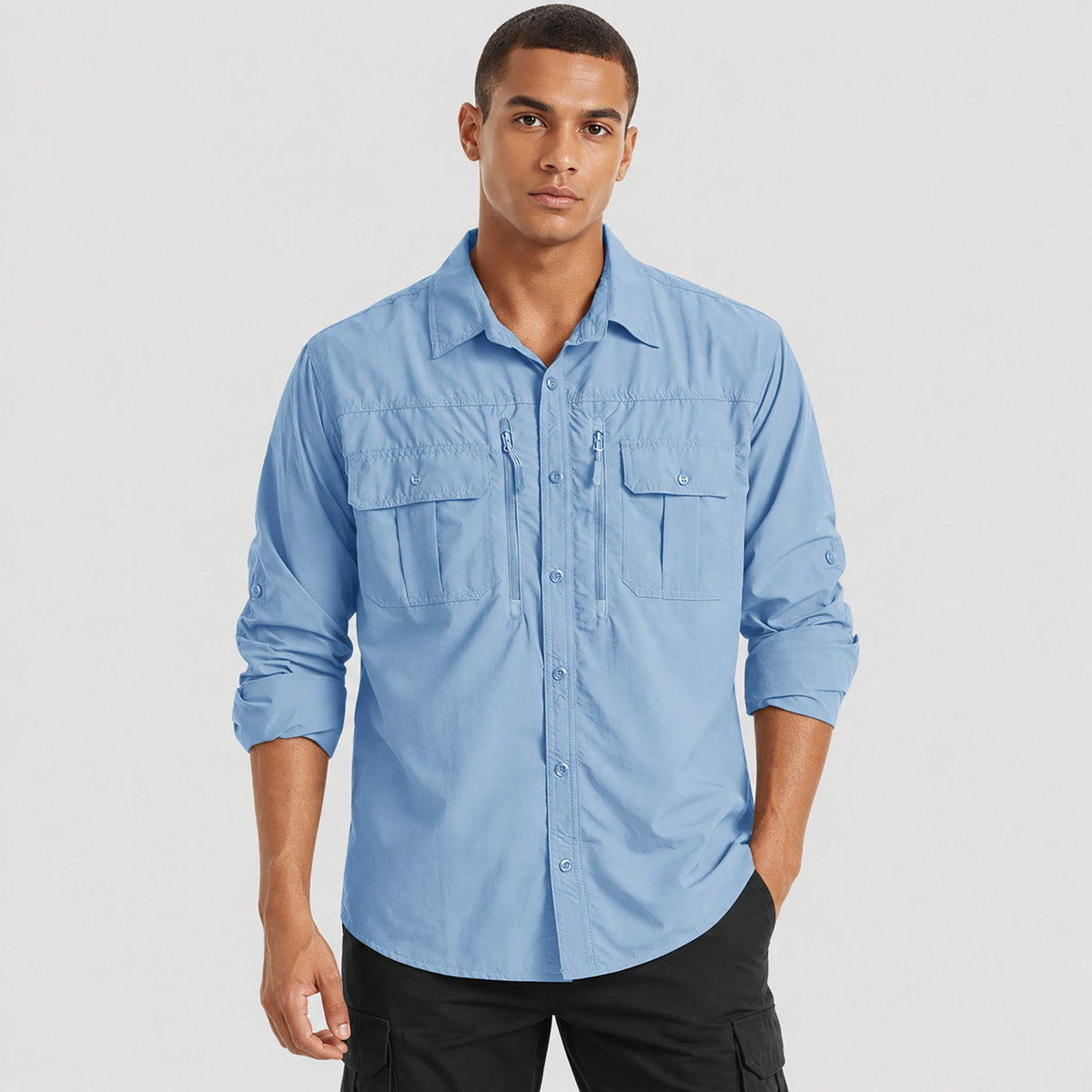Sky-blue MAGCOMSEN Men's Tactical Shirt, Quick-Dry & UV Protection for Hiking in #Color_Sky-blue
