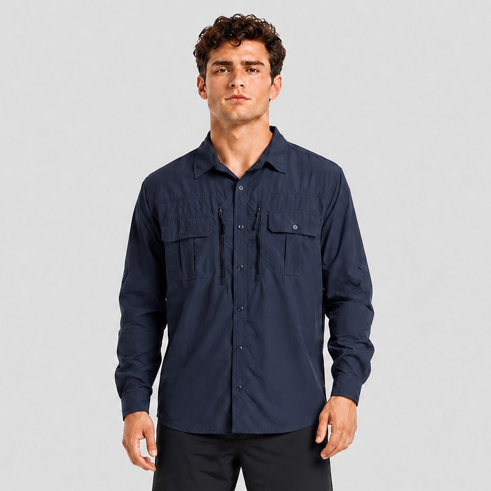 Men's Tactical Shirt, Quick-Dry & UV Protection for Hiking Navy by MAGCOMSEN