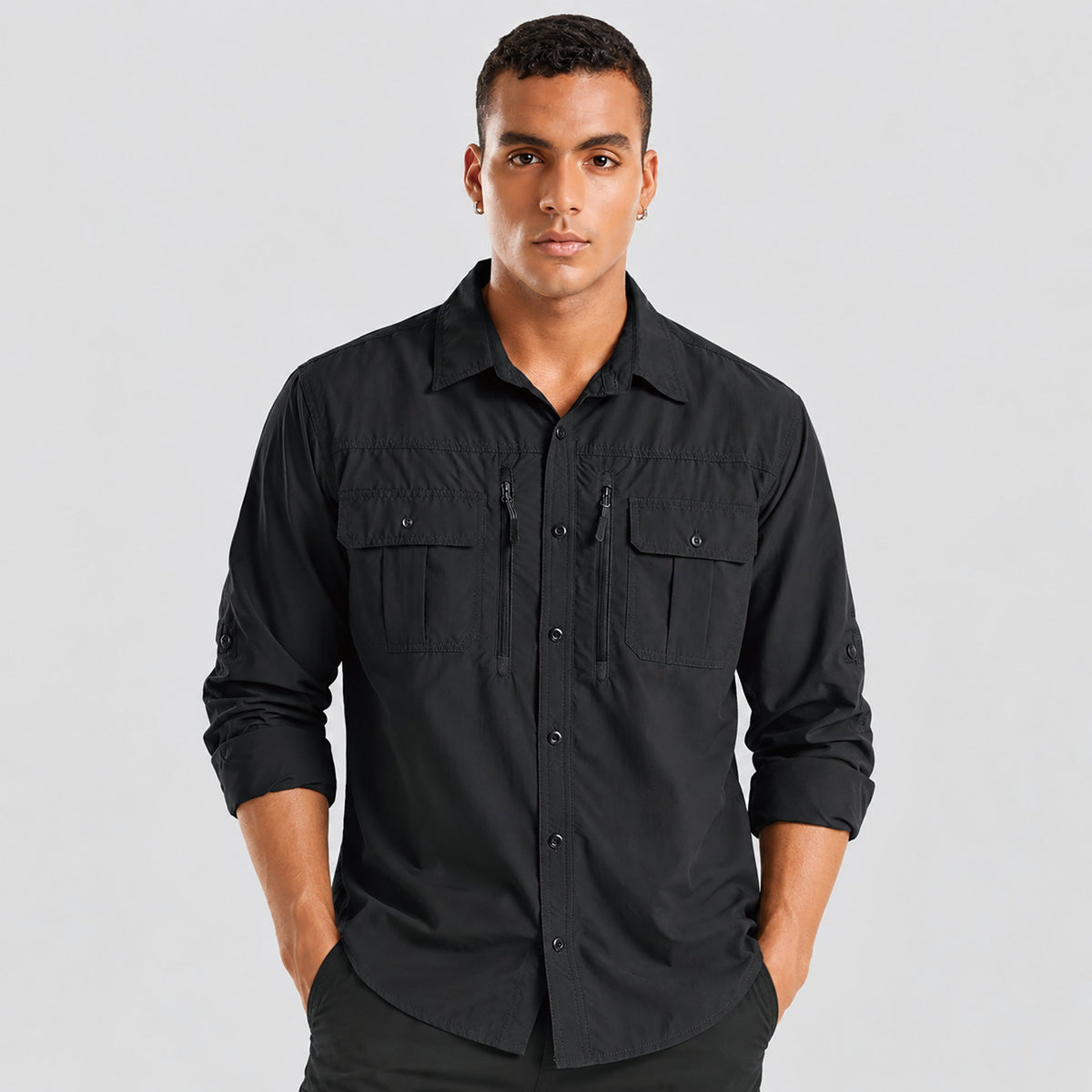 Black MAGCOMSEN Men's Tactical Shirt, Quick-Dry & UV Protection for Hiking in #Color_Black