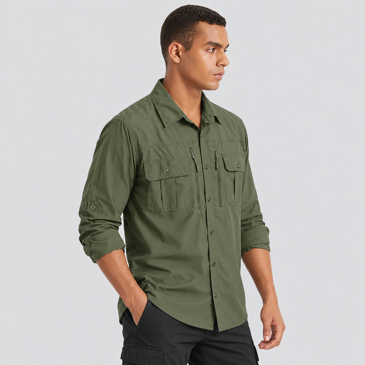 Army-green MAGCOMSEN Men's Tactical Shirt, Quick-Dry & UV Protection for Hiking in #Color_Army-green