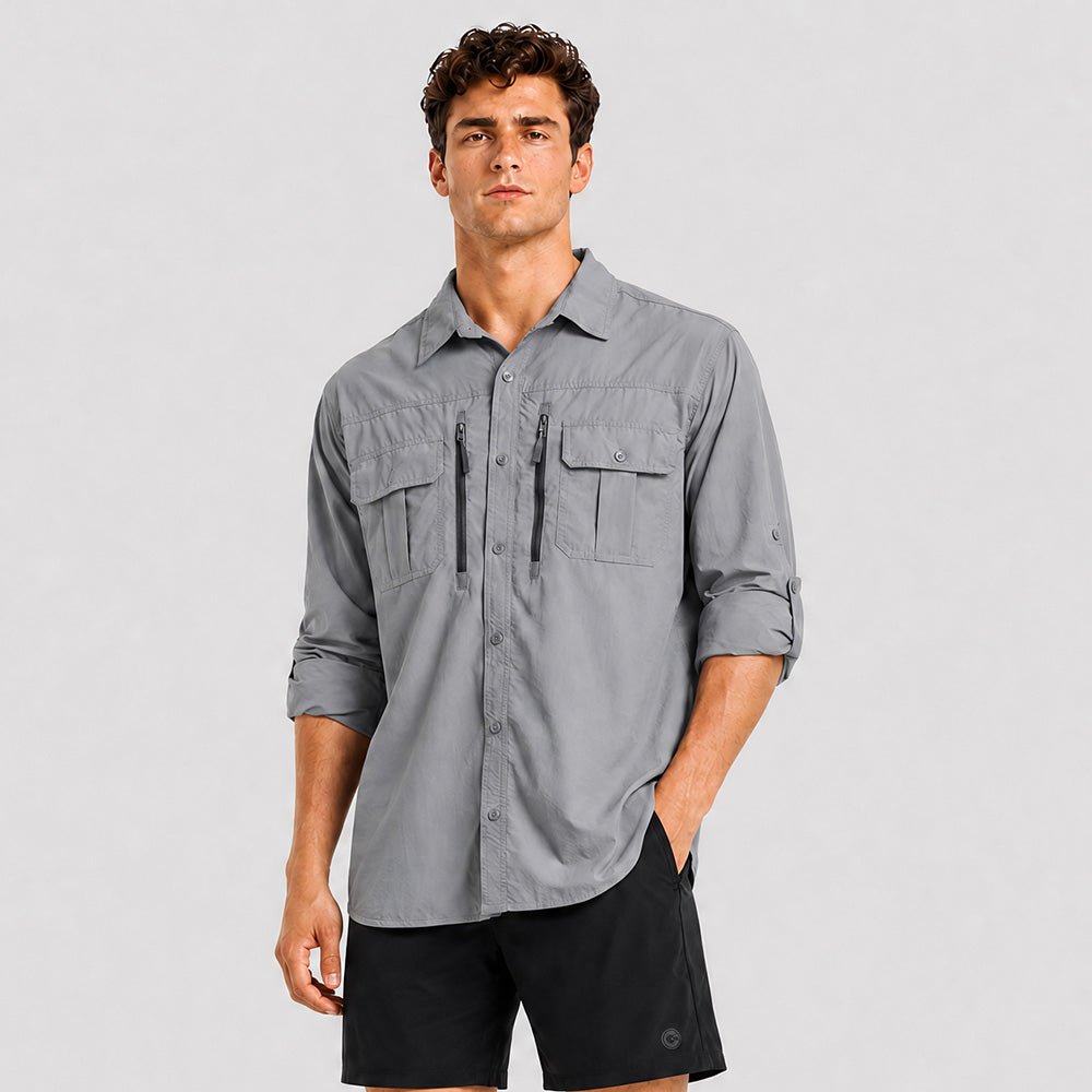 Men's Tactical Shirt, Quick-Dry & UV Protection for Hiking Light-grey by MAGCOMSEN