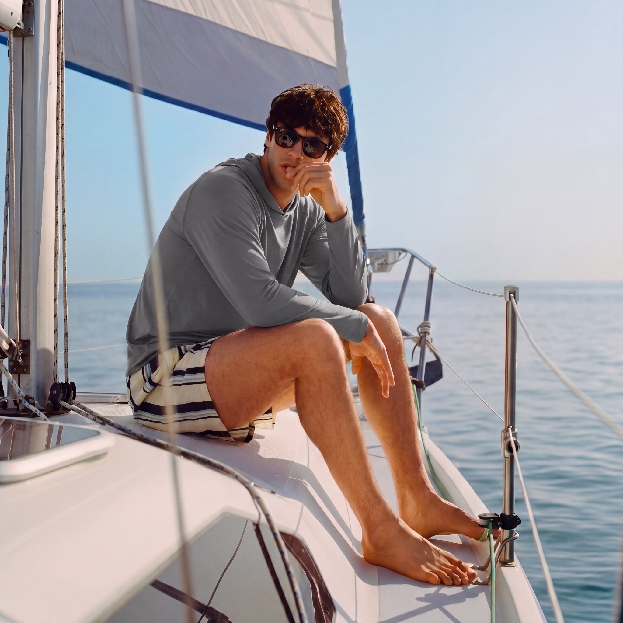 Men's Hooded UPF 50+ Sun Protection Long Sleeve Athletic Fishing Shirts #Color_Dark Grey