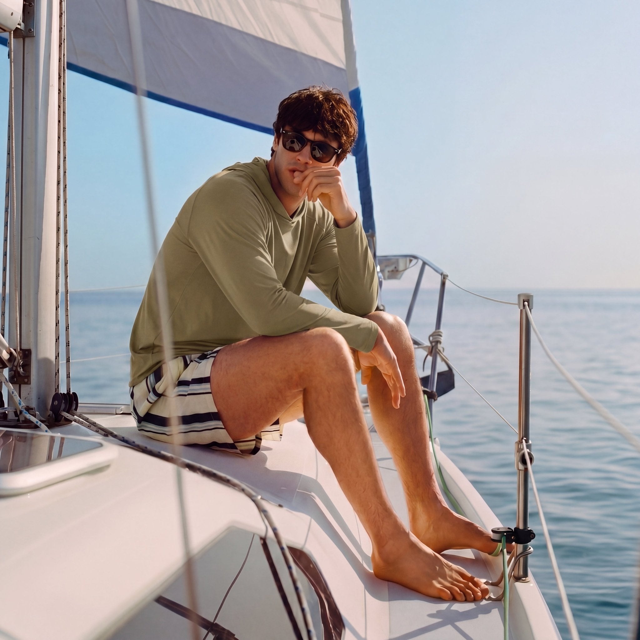 Men's Hooded UPF 50+ Sun Protection Long Sleeve Athletic Fishing Shirts  #Color_Dull Cyan