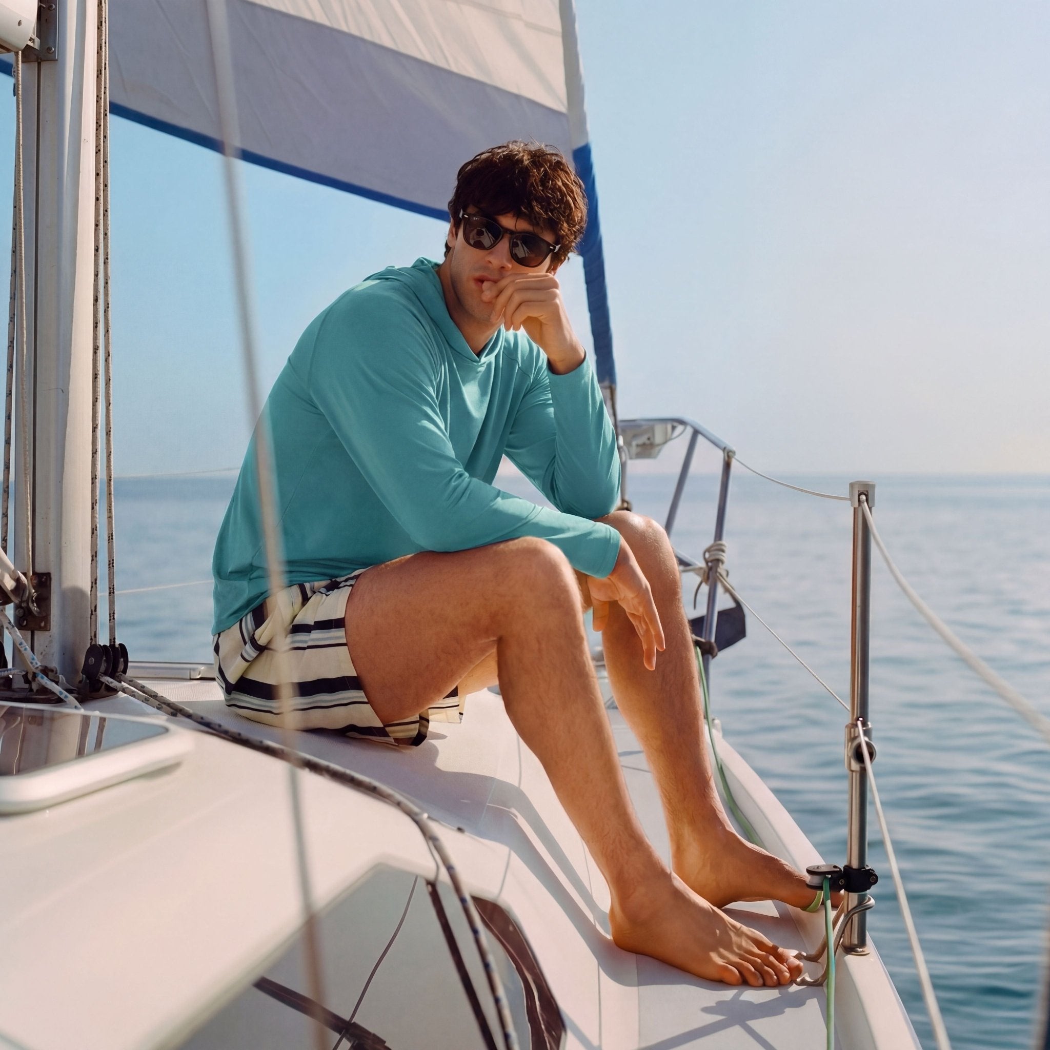 Men's Hooded UPF 50+ Sun Protection Long Sleeve Athletic Fishing Shirts #Color_Grey Green