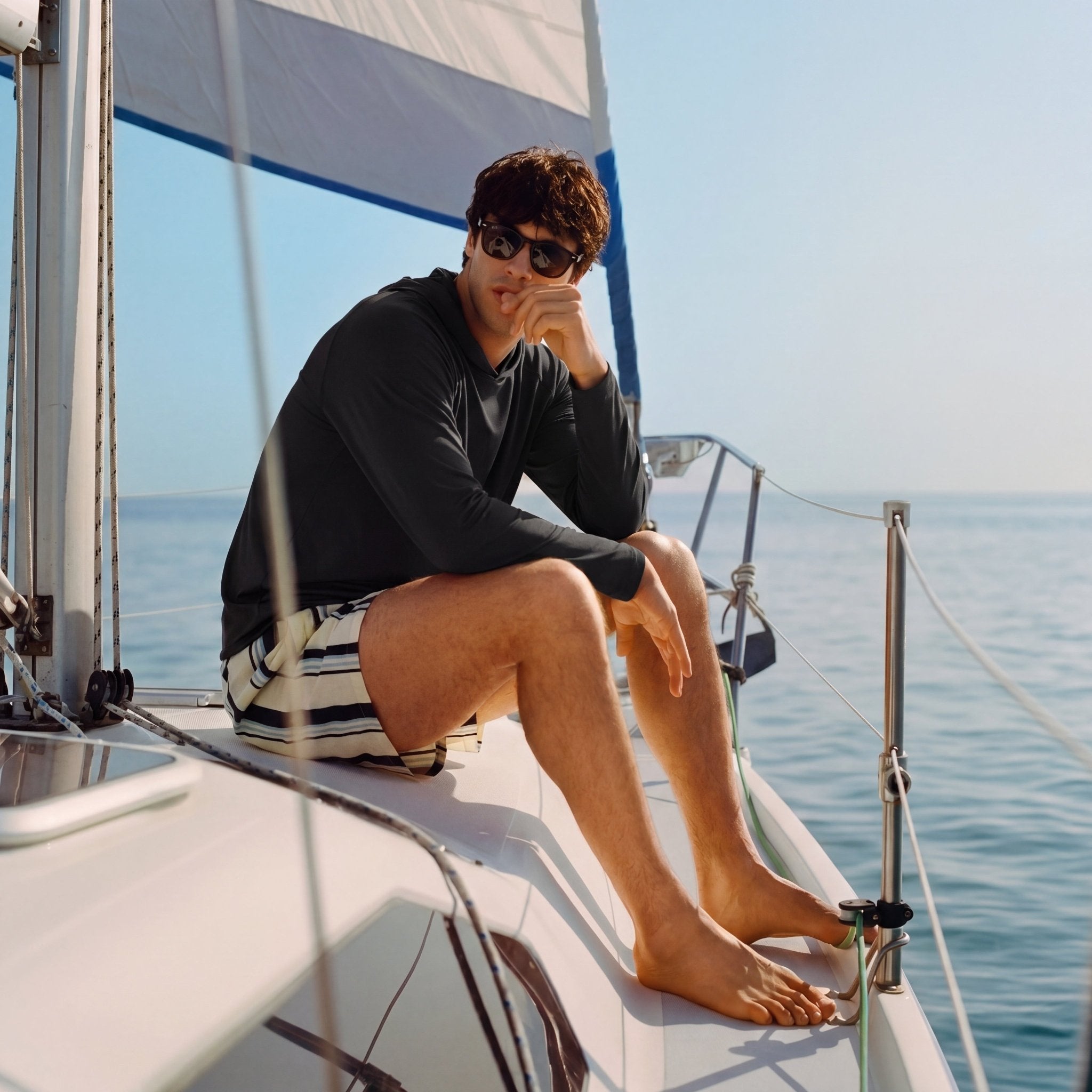 Men's Hooded UPF 50+ Sun Protection Long Sleeve Athletic Fishing Shirts #Color_Black