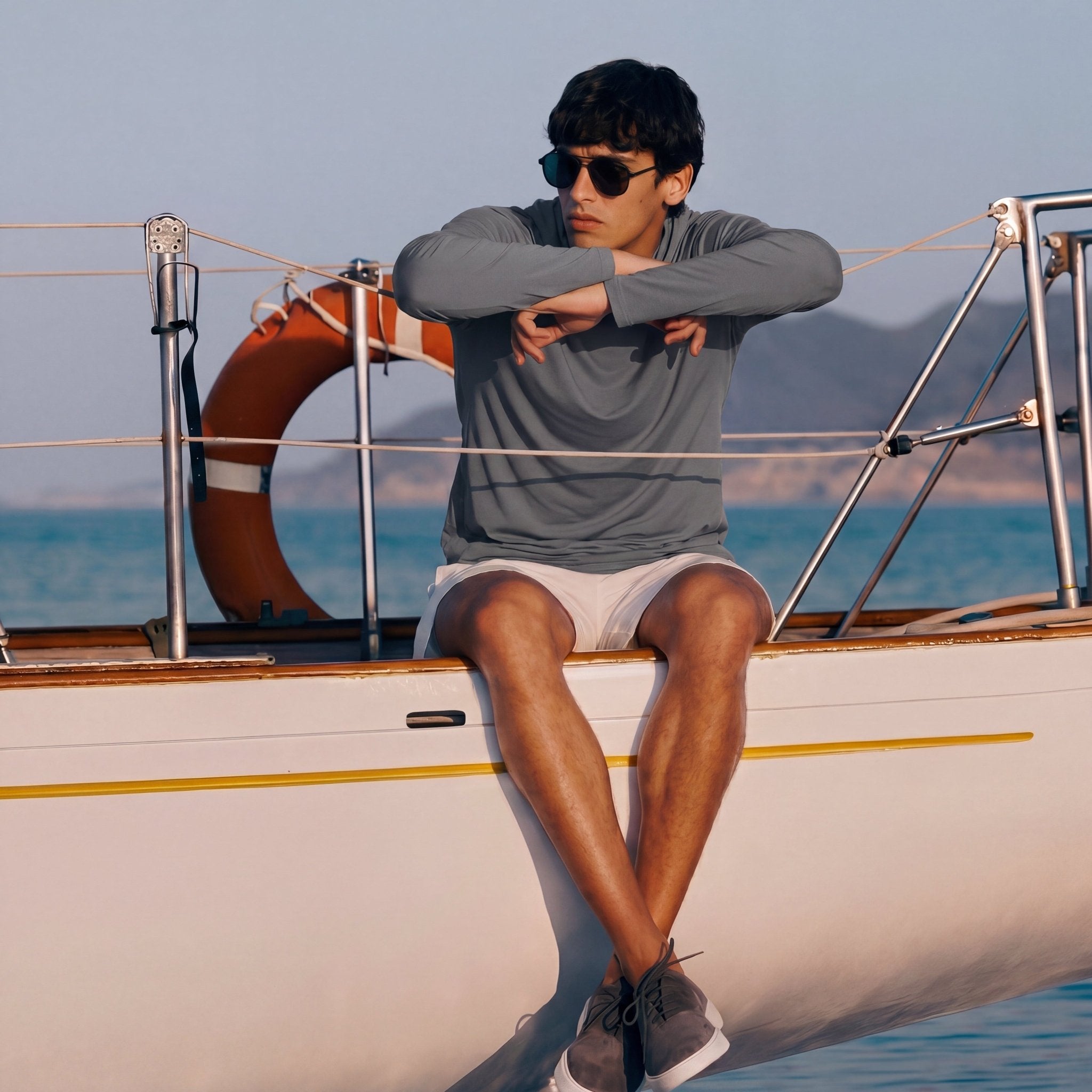 Men's Hooded UPF 50+ Sun Protection Long Sleeve Athletic Fishing Shirts #Color_Dark Grey