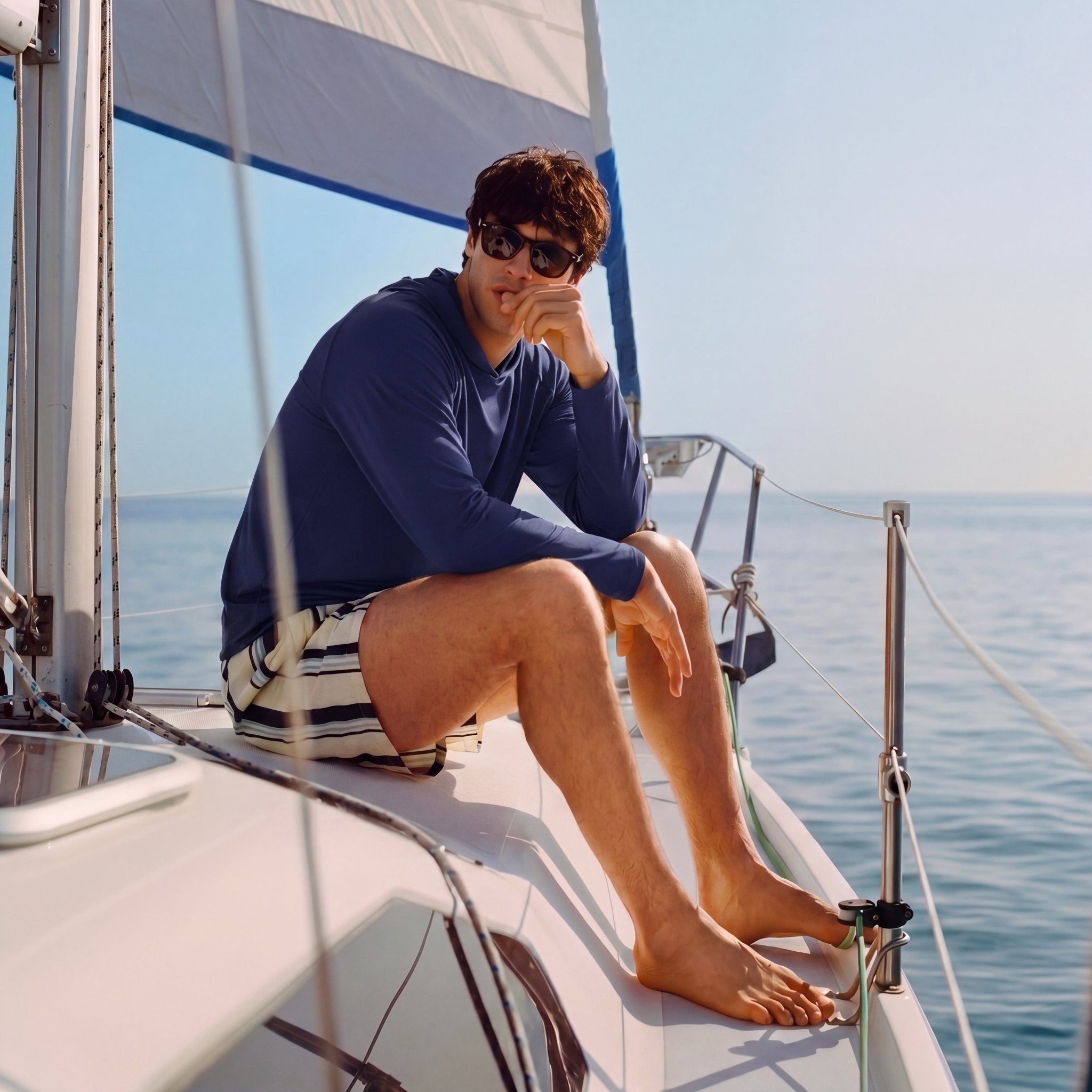 Men's Hooded UPF 50+ Sun Protection Long Sleeve Athletic Fishing Shirts #Color_Navy