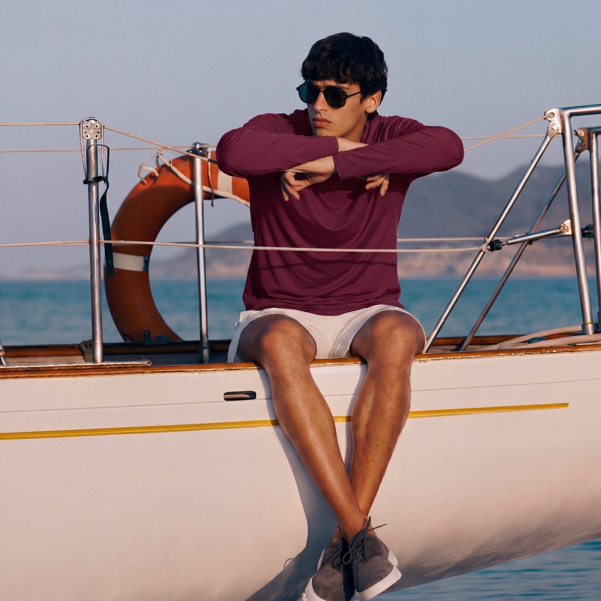 Men's Hooded UPF 50+ Sun Protection Long Sleeve Athletic Fishing Shirts #Color_Wine