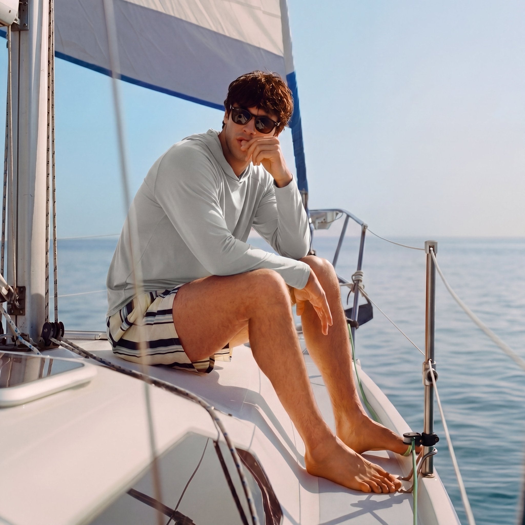 Men's Hooded UPF 50+ Sun Protection Long Sleeve Athletic Fishing Shirts #Color_Grey