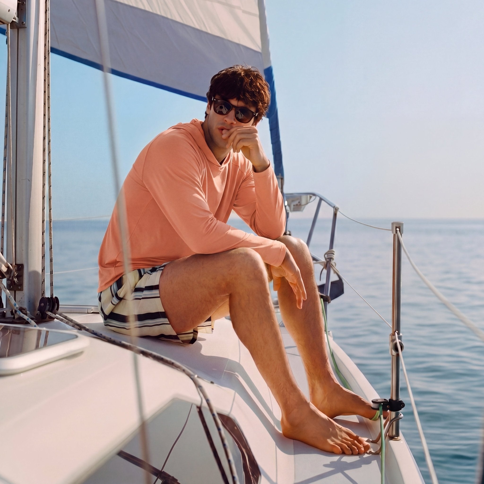 Men's Hooded UPF 50+ Sun Protection Long Sleeve Athletic Fishing Shirts #Color_Apricot