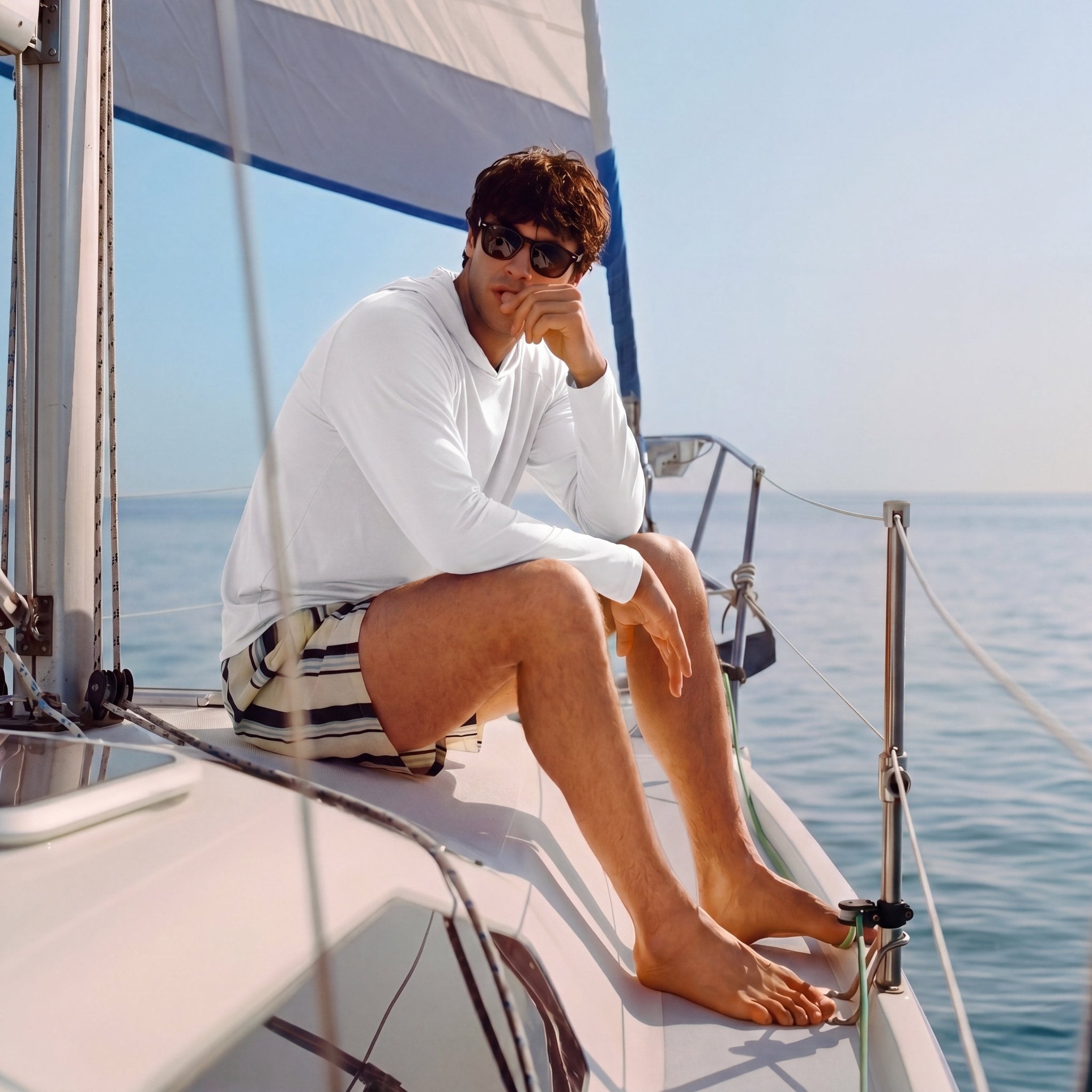 Men's Hooded UPF 50+ Sun Protection Long Sleeve Athletic Fishing Shirts #Color_White