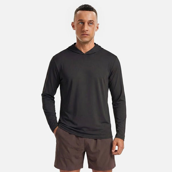 Blue MAGCOMSEN Men's UPF 50+ Hooded Fishing Shirts | Sun Protection in #Color_Black