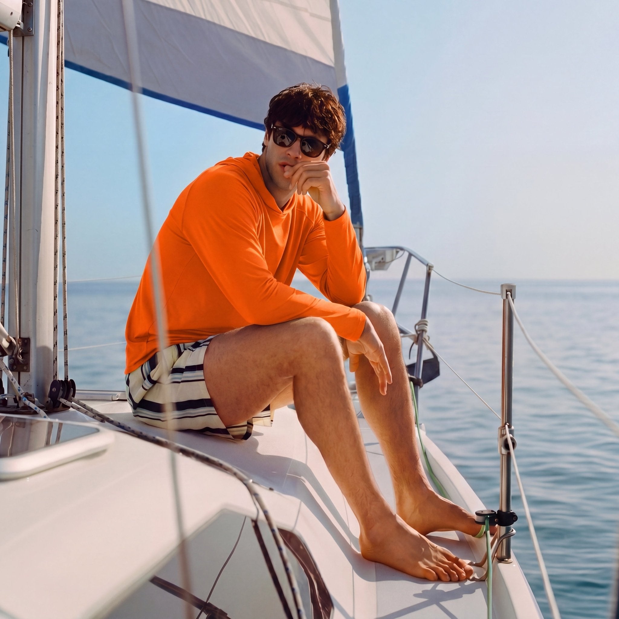 Men's Hooded UPF 50+ Sun Protection Long Sleeve Athletic Fishing Shirts #Color_Orange