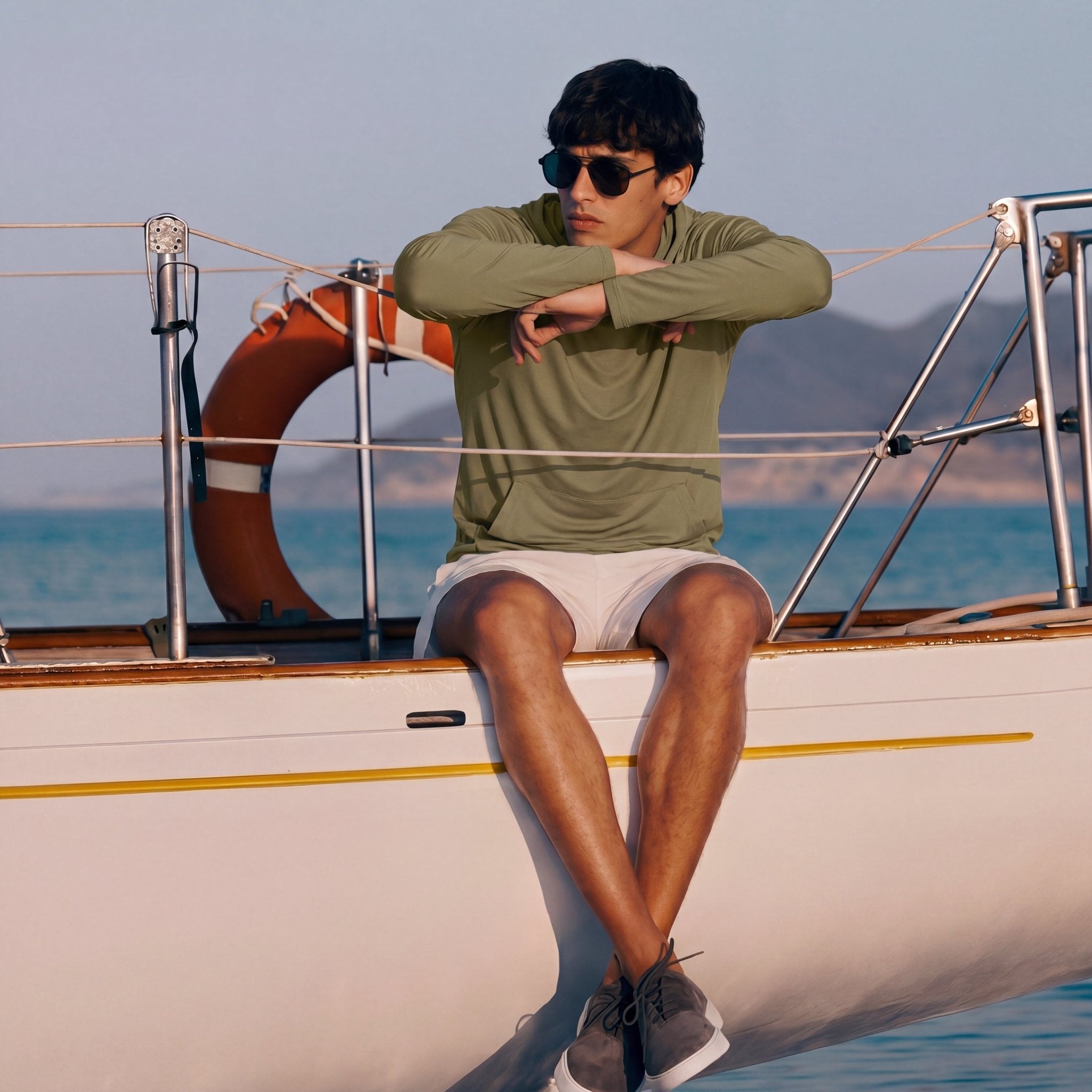 Men's Hooded UPF 50+ Sun Protection Long Sleeve Athletic Fishing Shirts  #Color_Dull Cyan