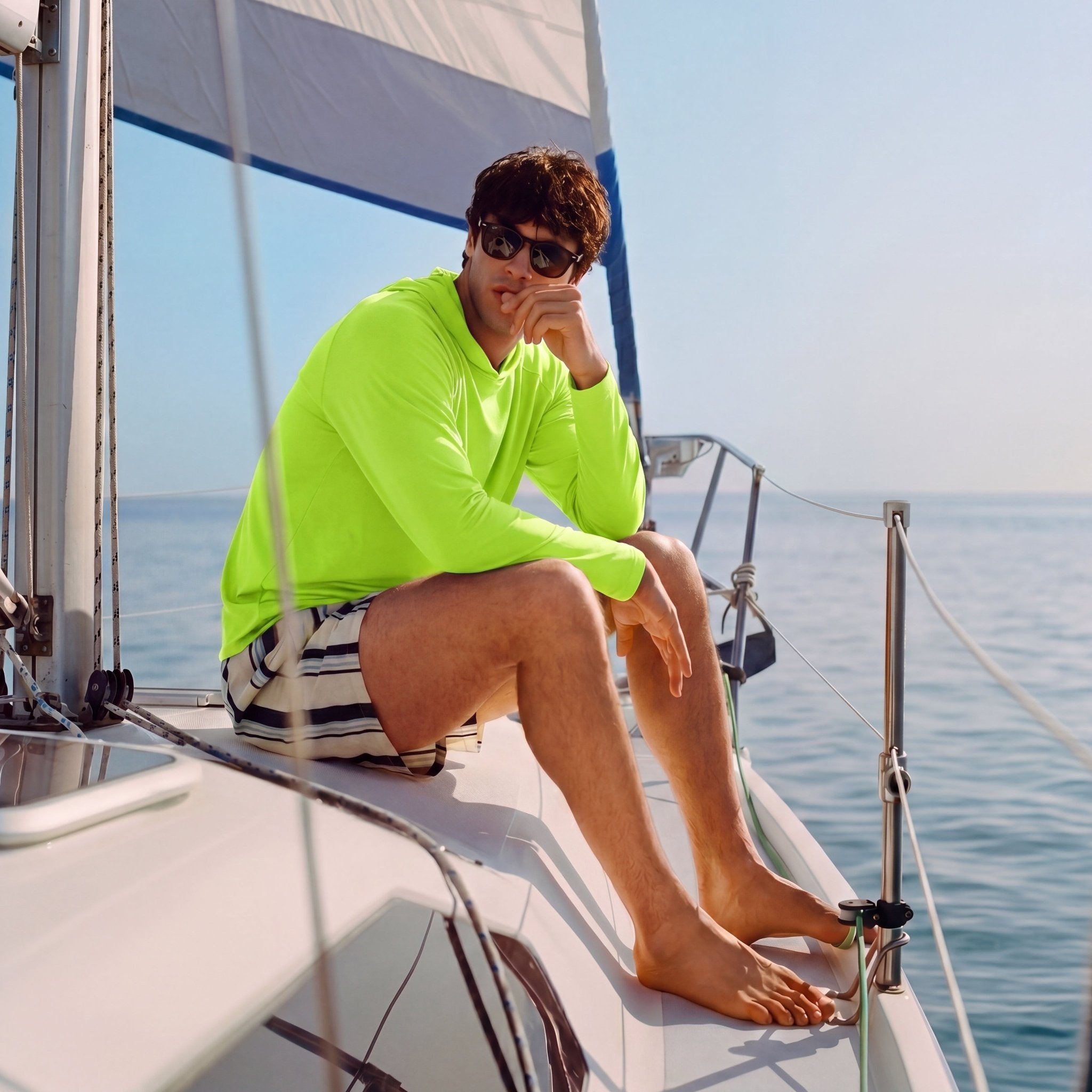 Men's UPF 50+ Hooded Fishing Shirts | Sun Protection - MAGCOMSEN #Color_Fluorescent Green