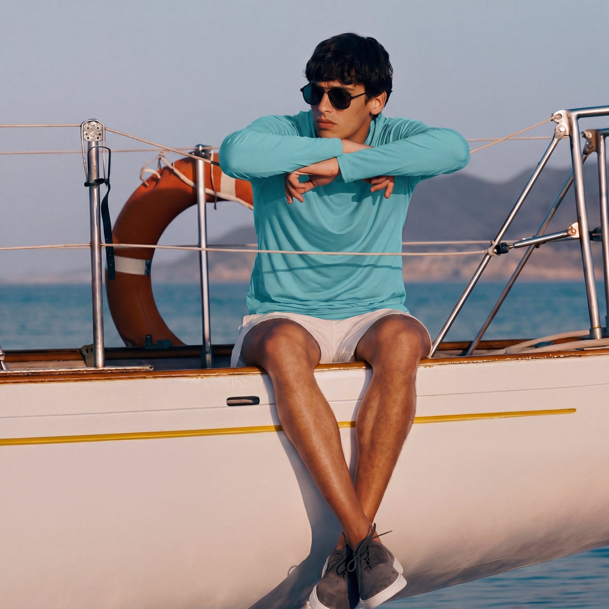 Men's Hooded UPF 50+ Sun Protection Long Sleeve Athletic Fishing Shirts #Color_Grey Green