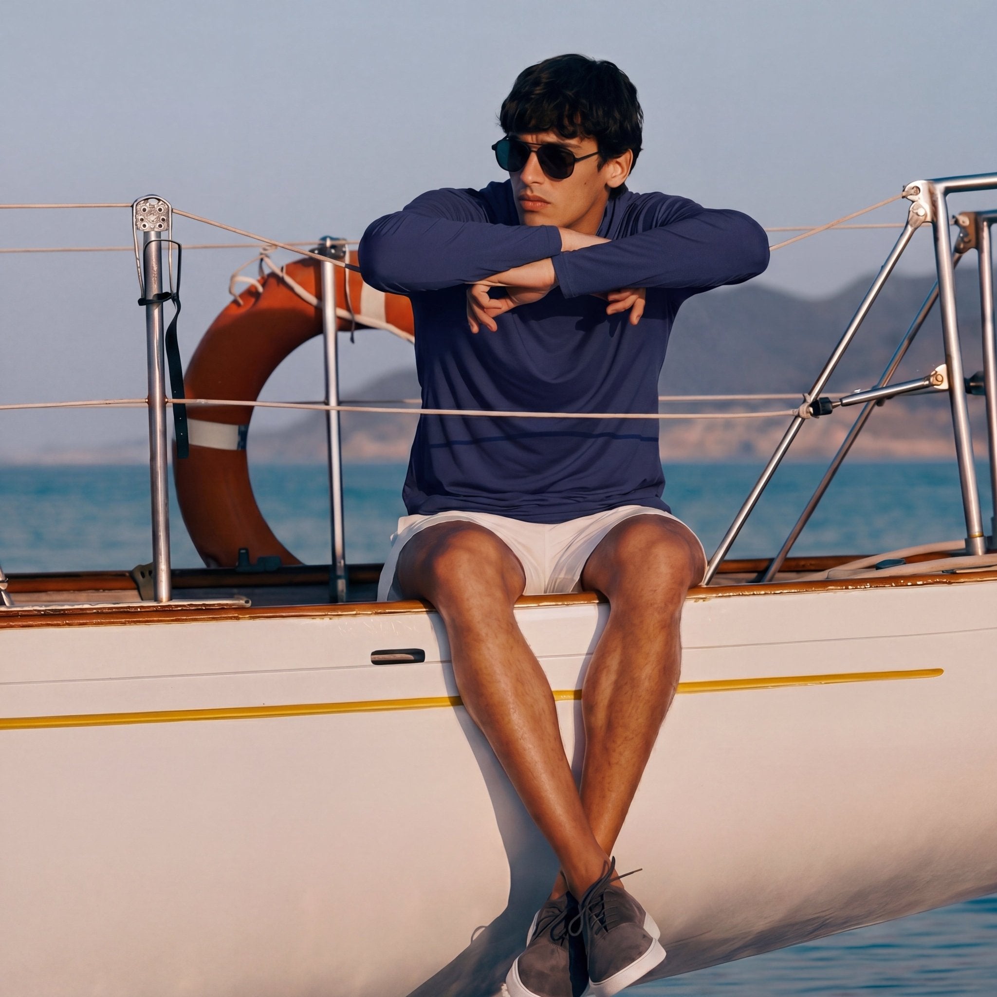 Men's Hooded UPF 50+ Sun Protection Long Sleeve Athletic Fishing Shirts #Color_Navy