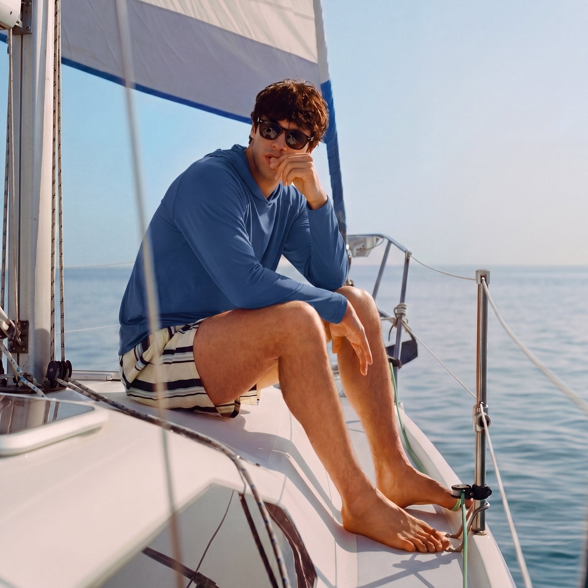 Men's Hooded UPF 50+ Sun Protection Long Sleeve Athletic Fishing Shirts #Color_Blue Grey