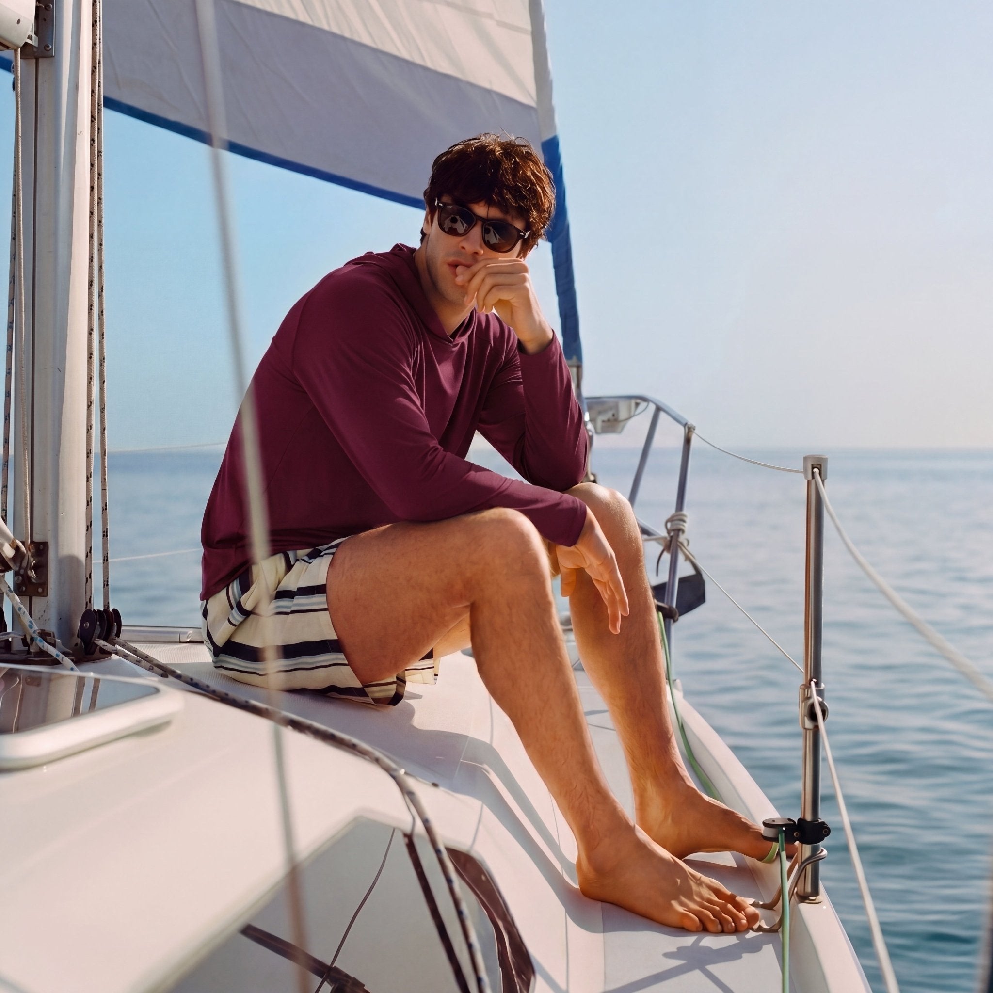 Men's Hooded UPF 50+ Sun Protection Long Sleeve Athletic Fishing Shirts #Color_Wine