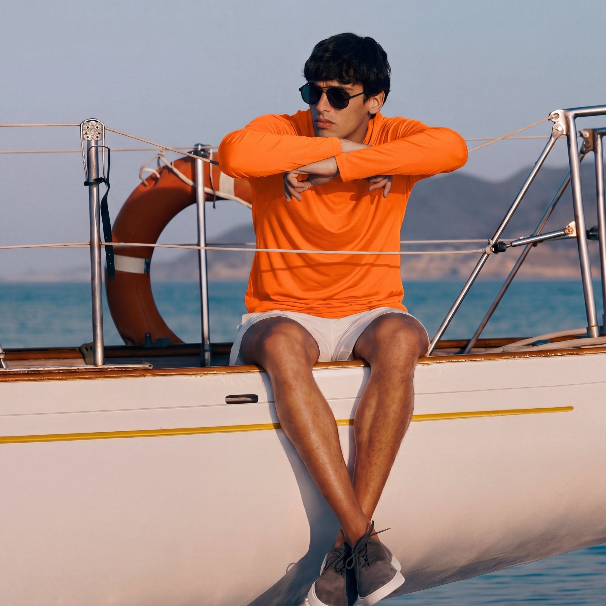 Men's Hooded UPF 50+ Sun Protection Long Sleeve Athletic Fishing Shirts #Color_Orange