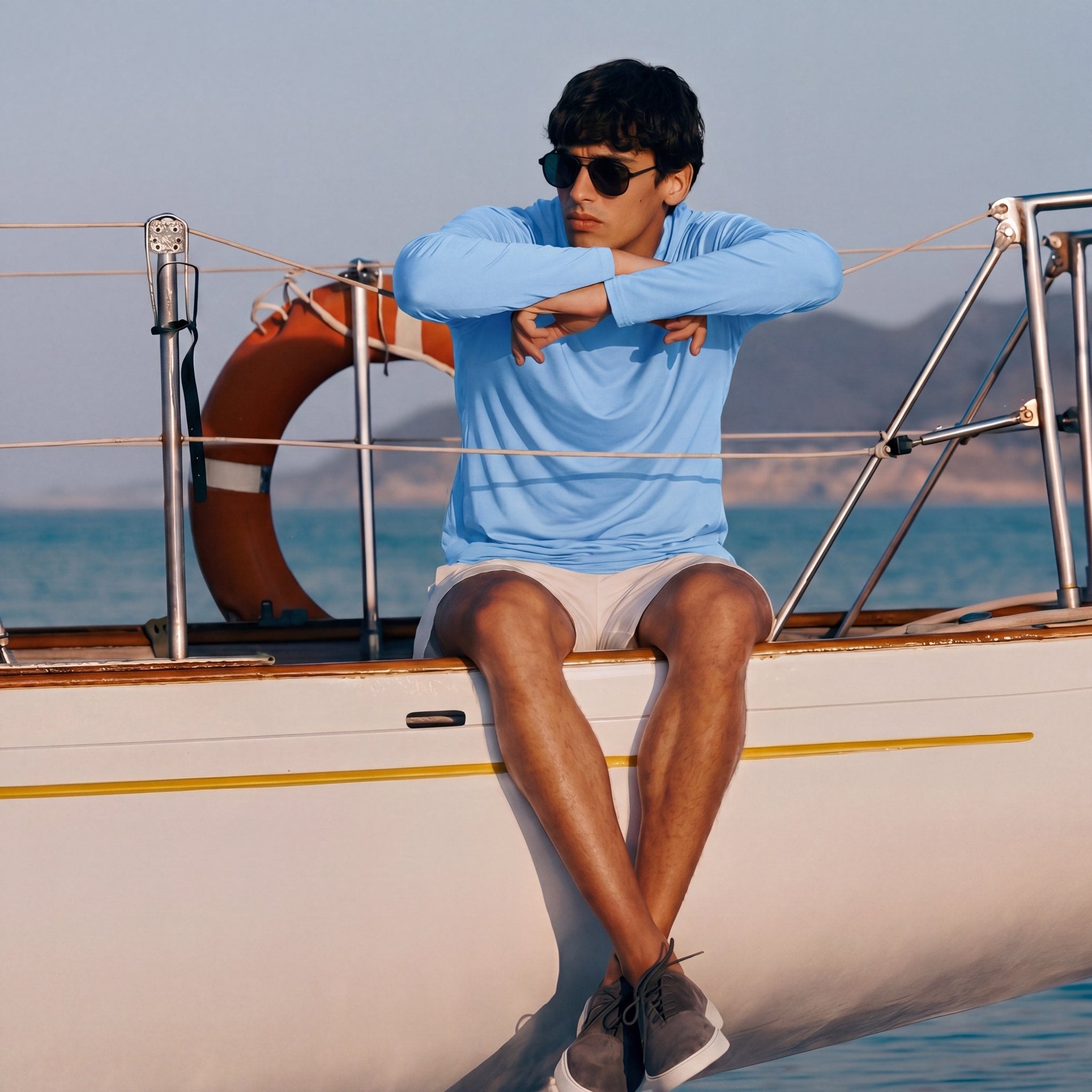 Men's UPF 50+ Hooded Fishing Shirts | Sun Protection - MAGCOMSEN #Color_Blue