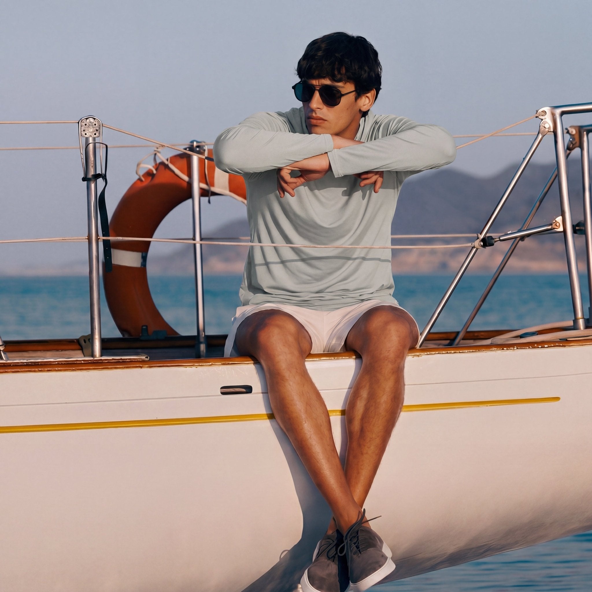 Men's Hooded UPF 50+ Sun Protection Long Sleeve Athletic Fishing Shirts #Color_Grey