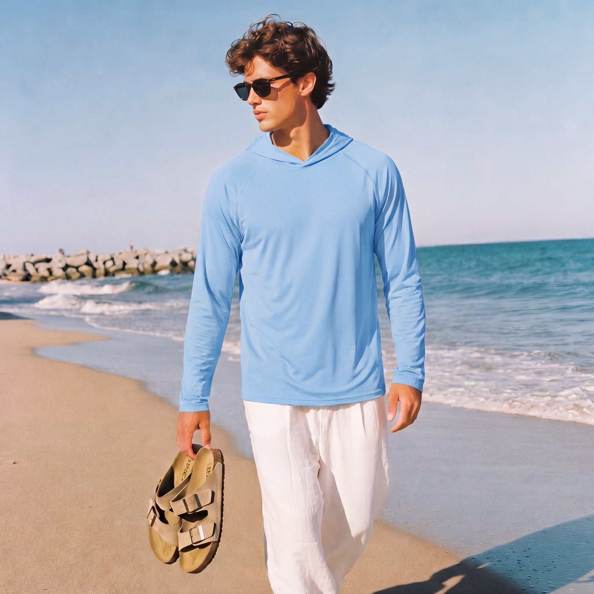 Men's UPF 50+ Hooded Fishing Shirts | Sun Protection - MAGCOMSEN #Color_Blue