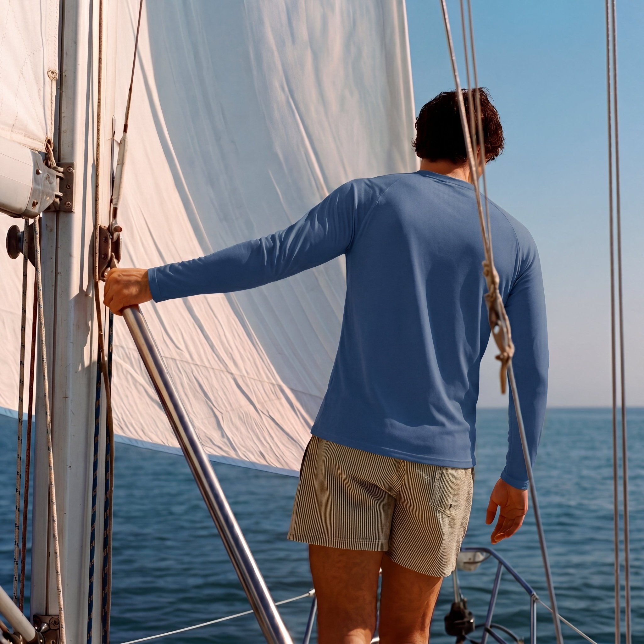 Blue Grey Men's UPF 50+ Quick Dry Shirt - Sun Protection for Hiking - MAGCOMSEN #Color_Blue Grey