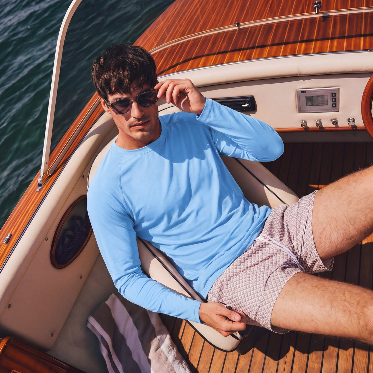 Man wearing a MAGCOMSEN men's UPF 50+ quick dry long sleeve shirt outdoors