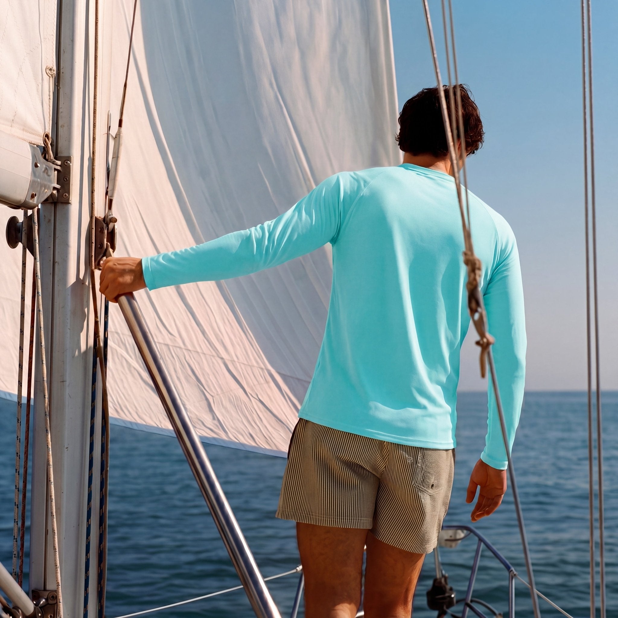 Aqua Blue MAGCOMSEN Men's UPF 50+ Quick Dry Shirt - Sun Protection for Hiking #Color_Aqua Blue