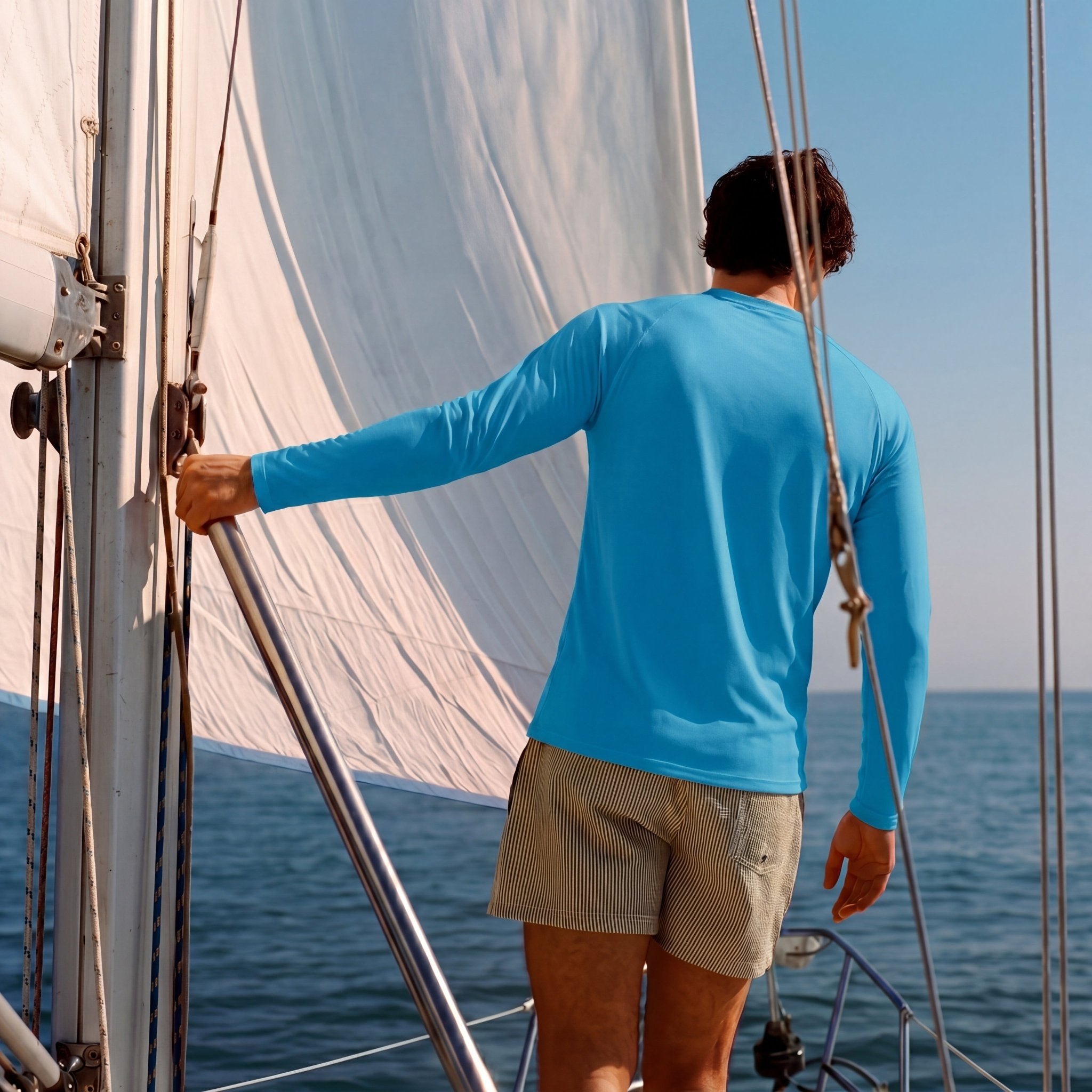 Blue Green Men's UPF 50+ Quick Dry Shirt - Sun Protection for Hiking - MAGCOMSEN #Color_Blue Green