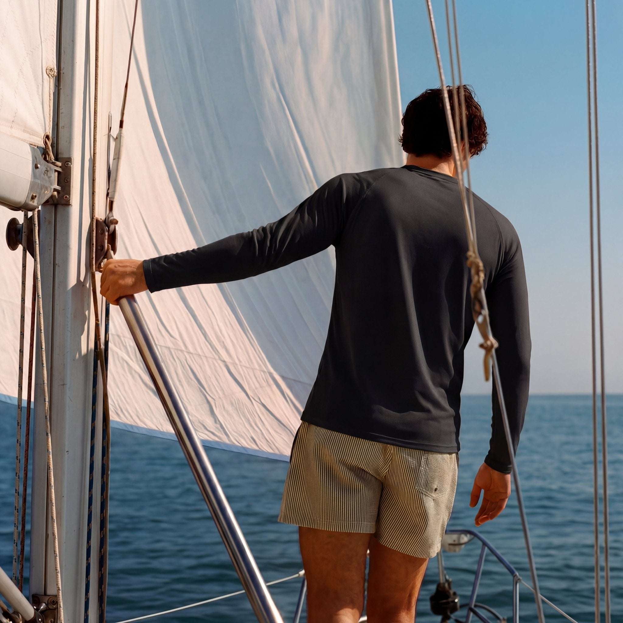 Black Men's UPF 50+ Quick Dry Shirt - Sun Protection for Hiking - MAGCOMSEN #Color_Black