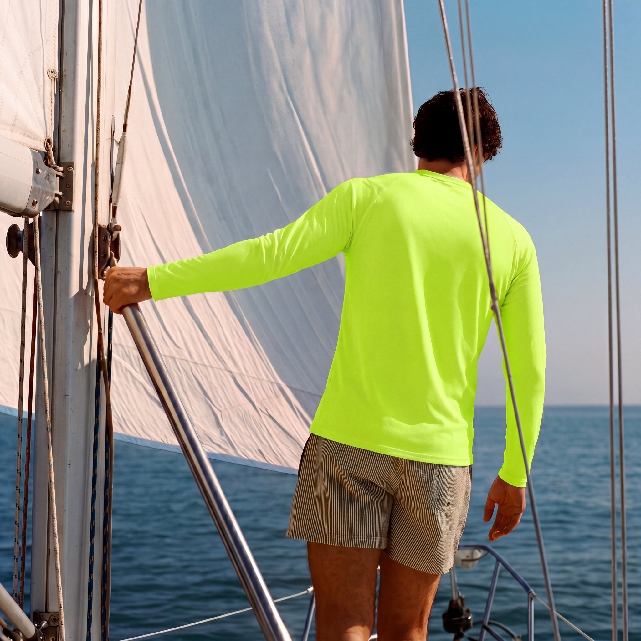 Dark Green Men's UPF 50+ Quick Dry Shirt - Sun Protection for Hiking - MAGCOMSEN #Color_Bright Green