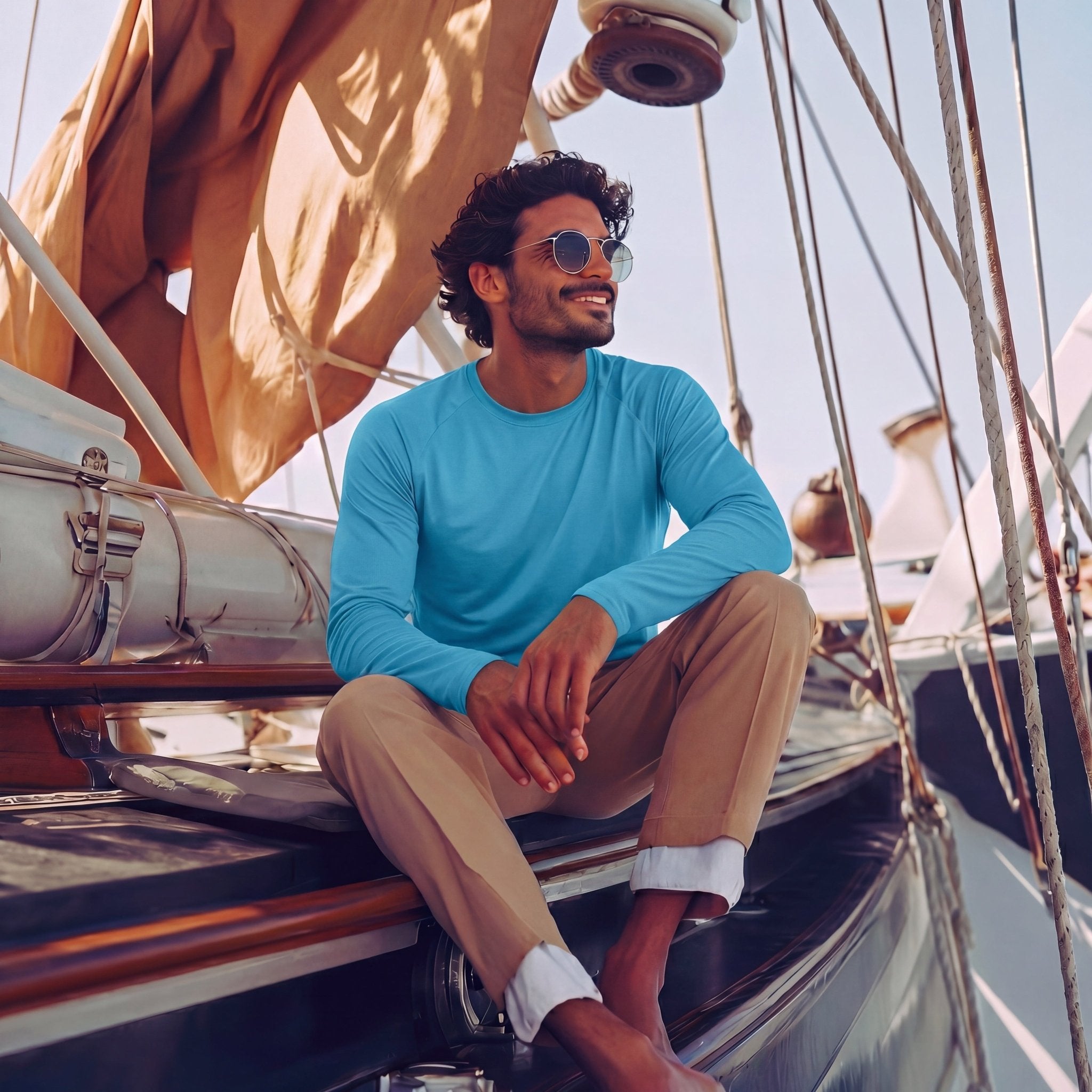 Blue Green Men's UPF 50+ Quick Dry Shirt - Sun Protection for Hiking - MAGCOMSEN #Color_Blue Green