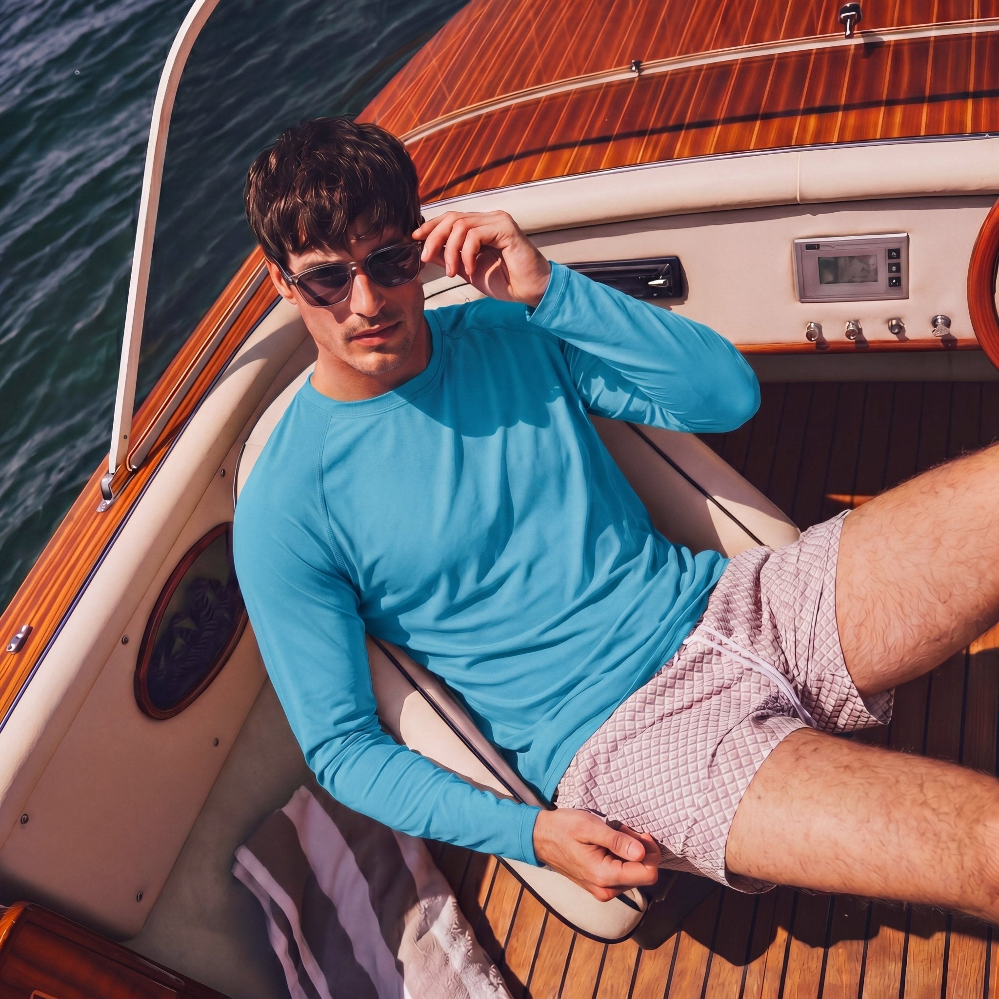 Blue Green Men's UPF 50+ Quick Dry Shirt - Sun Protection for Hiking - MAGCOMSEN #Color_Blue Green