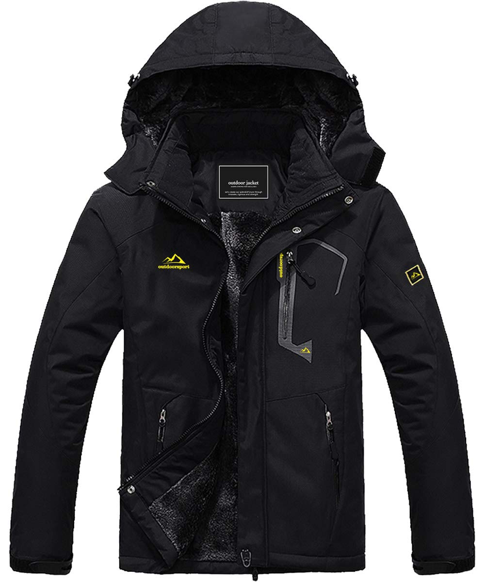 Black MAGCOMSEN Men's Water-Repellent Winter Ski Jacket with Fleece Lining in #Color_Black