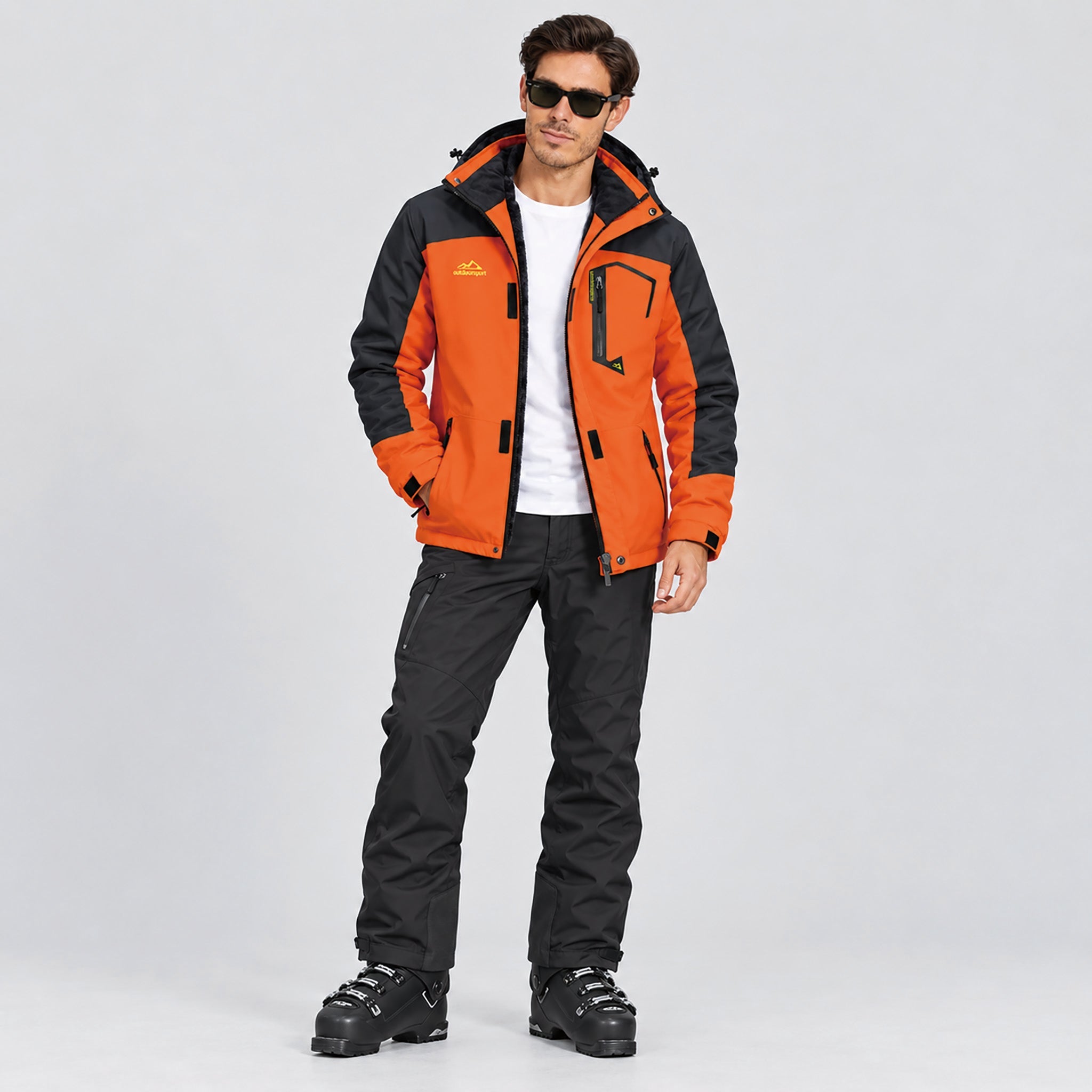 Orange Grey MAGCOMSEN Men's Water-Repellent Winter Ski Jacket with Fleece Lining in #Color_Orange Grey