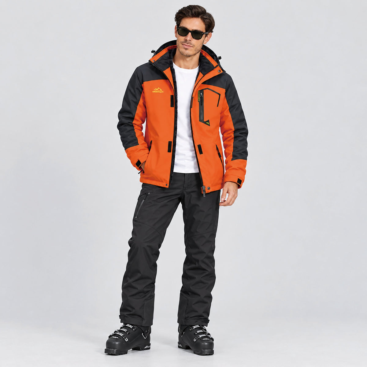 Orange Grey MAGCOMSEN Men's Water-Repellent Winter Ski Jacket with Fleece Lining in #Color_Orange Grey