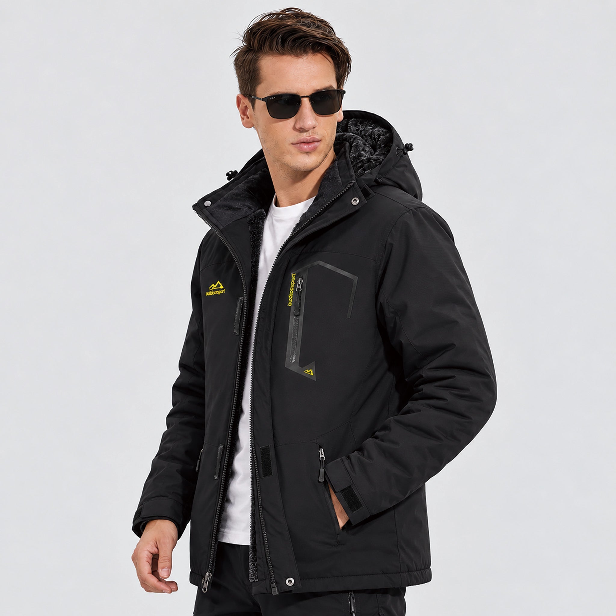 Black MAGCOMSEN Men's Water-Repellent Winter Ski Jacket with Fleece Lining in #Color_Black