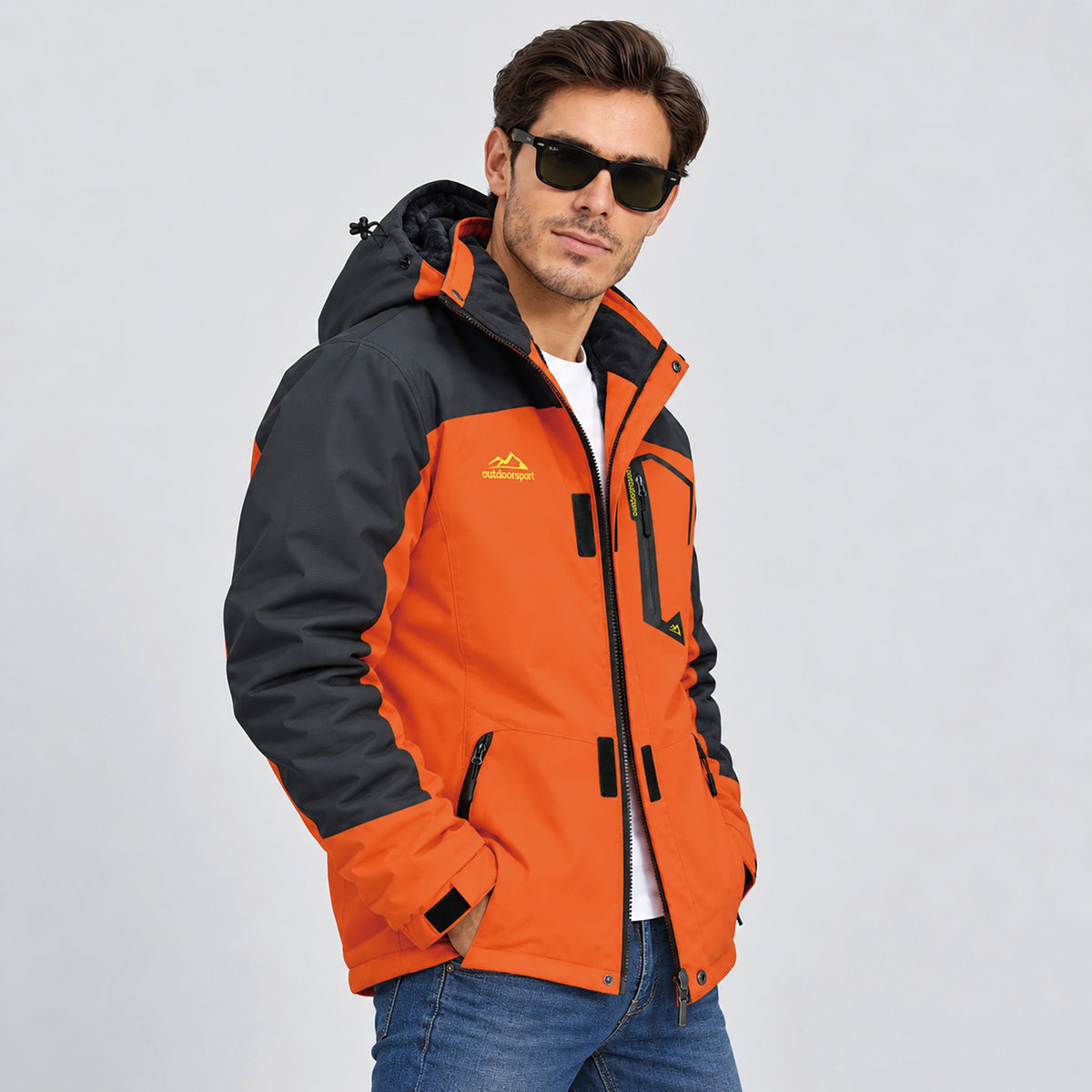 Orange Grey MAGCOMSEN Men's Water-Repellent Winter Ski Jacket with Fleece Lining in #Color_Orange Grey