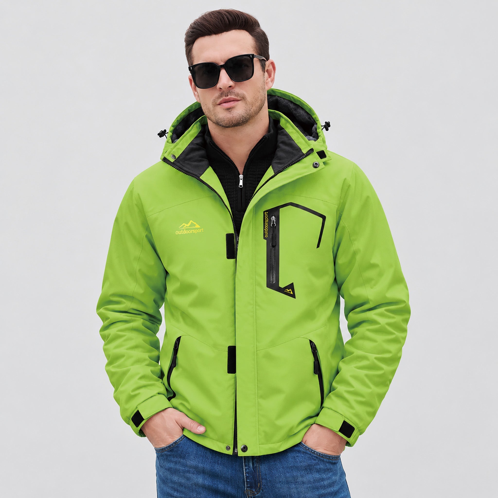 Bright Green MAGCOMSEN Men's Water-Repellent Winter Ski Jacket with Fleece Lining in #Color_Bright Green
