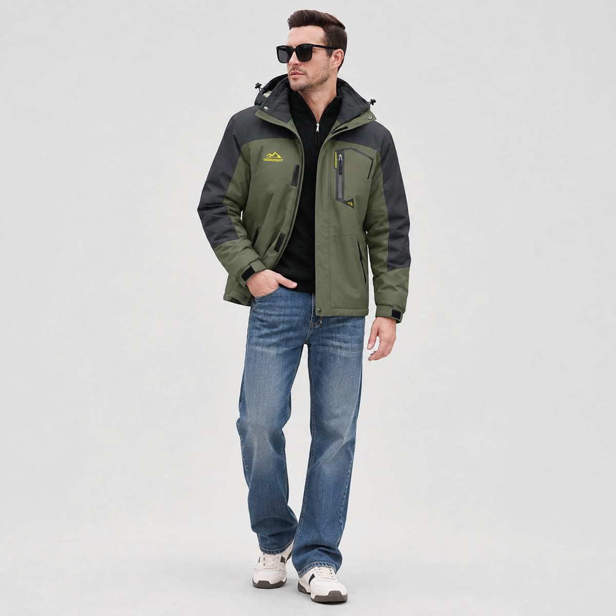 Army Green MAGCOMSEN Men's Water-Repellent Winter Ski Jacket with Fleece Lining in #Color_Army Green