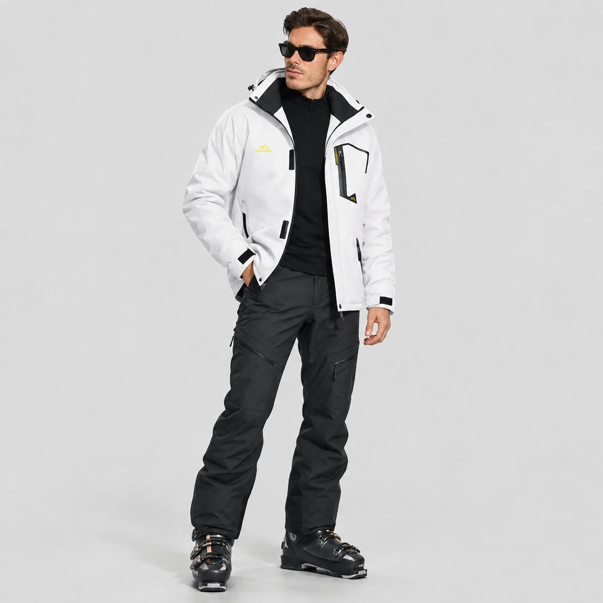 White MAGCOMSEN Men's Water-Repellent Winter Ski Jacket with Fleece Lining in #Color_White